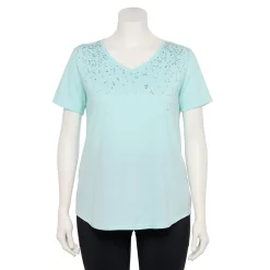 Plus Size Tek Gear® Essential Short Sleeve V-Neck Tee -Tek Gear store 3112953 Aqua Speckle