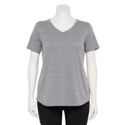 Plus Size Tek Gear® Essential Short Sleeve V-Neck Tee -Tek Gear store 3112953 Gray Burnout
