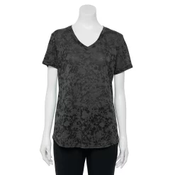 Petite Tek Gear® Moisture-Wicking V-Neck Tee -Tek Gear store 3220626 Black Burnout