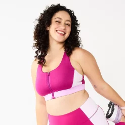 Tek Gear® Zip-Front Medium-Impact Sports Bra 47 Tek Gear® Zip-Front Medium-Impact Sports Bra -Tek Gear store 4657353 Berry Colorblock