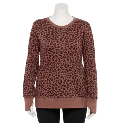 Plus Size Tek Gear® Ultrasoft Fleece Crewneck Sweatshirt -Tek Gear store 5000133 Brown Leopard