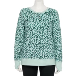 Plus Size Tek Gear® Ultrasoft Fleece Crewneck Sweatshirt -Tek Gear store 5000133 Green Leopard