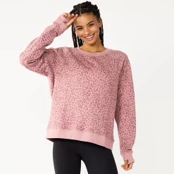 Women's Tek Gear® Easy Ultrasoft Fleece Sweatshirt -Tek Gear store 5543912 Rose Leopard