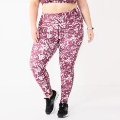 Plus Size Tek Gear® Core High-Waisted Side Pocket 7/8 Leggings -Tek Gear store 5568006 Wine Shapes Print