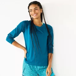 Petite Tek Gear® Performance Long Sleeve Tee -Tek Gear store 5653520 Night Life Teal