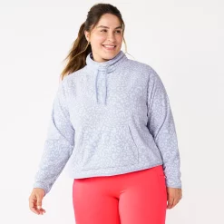 Plus Size Tek Gear® Microfleece Crop Cowlneck Sweatshirt -Tek Gear store 5664967 Lavender Leopard