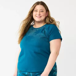 Plus Size Tek Gear® Core Raglan Tee -Tek Gear store 5942095 Teal Daisy Jacquard